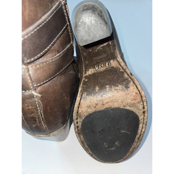Frye 8 B Woman's 4015 Boots Brown Leather 3" Stacked Heels Ankle - Picture 13 of 16